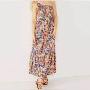 NINE WEST One Shoulder Multi Orange Maxi Dress EUC